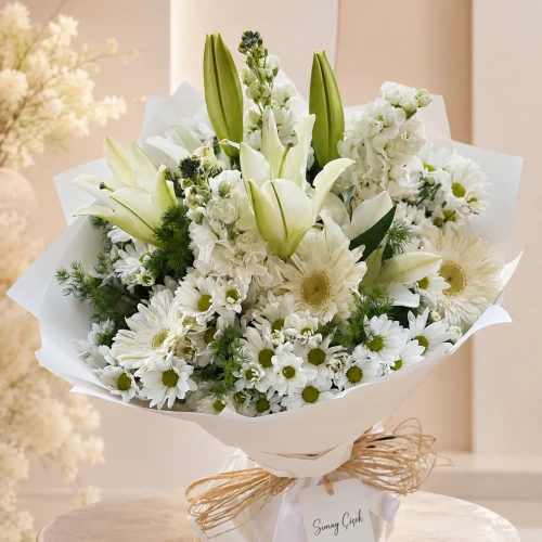 Beyaz Rüya Lilyum ve Gerbera Buketi